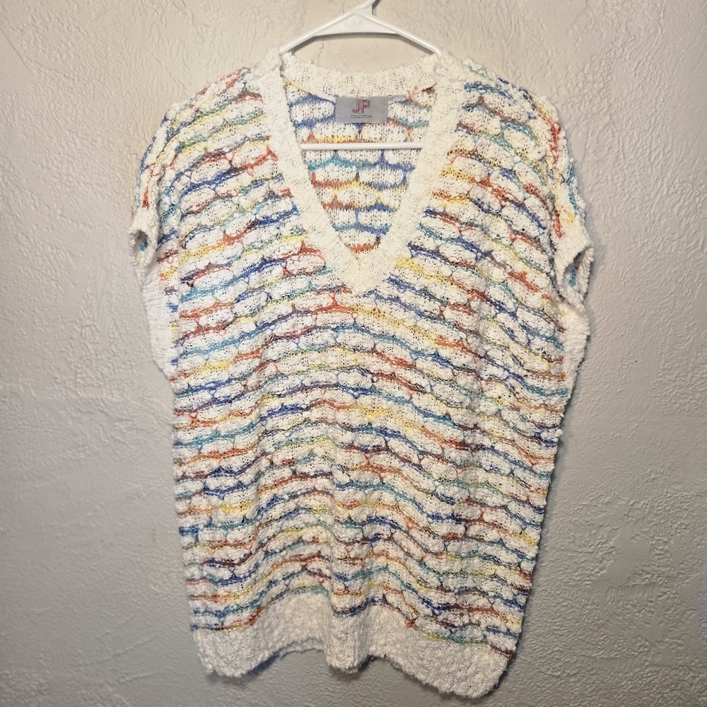 Vintage 90s JP Colorful Knit V-Neck Sweater Size Large